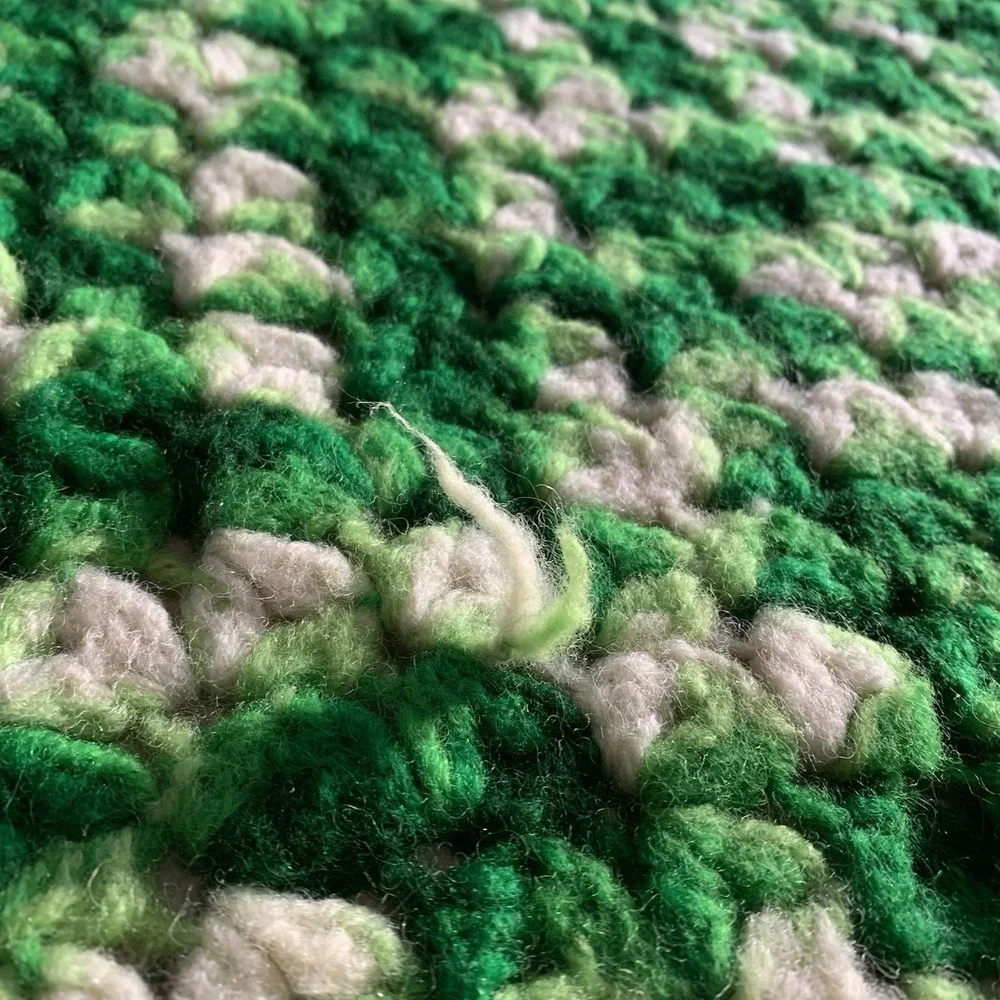 Handmade Crochet Afghan Throw 84x49 Shades Of Green White Textured Squares